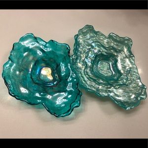 Set of 2 Turquoise Glass Seashell Dishes